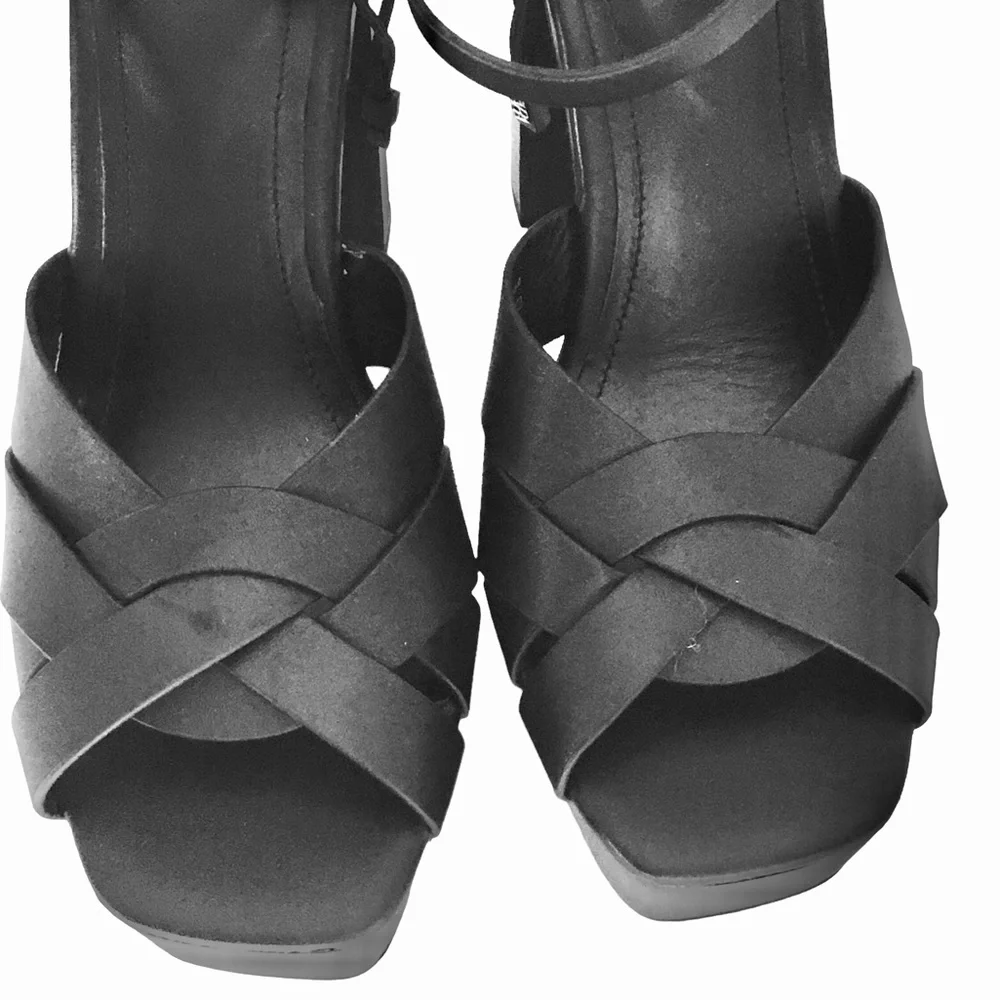 🆕 ZARA Black Y2K Platform Sandals Size 10 Leather  Ankle Strap Retro Sandals - Picture 6 of 16